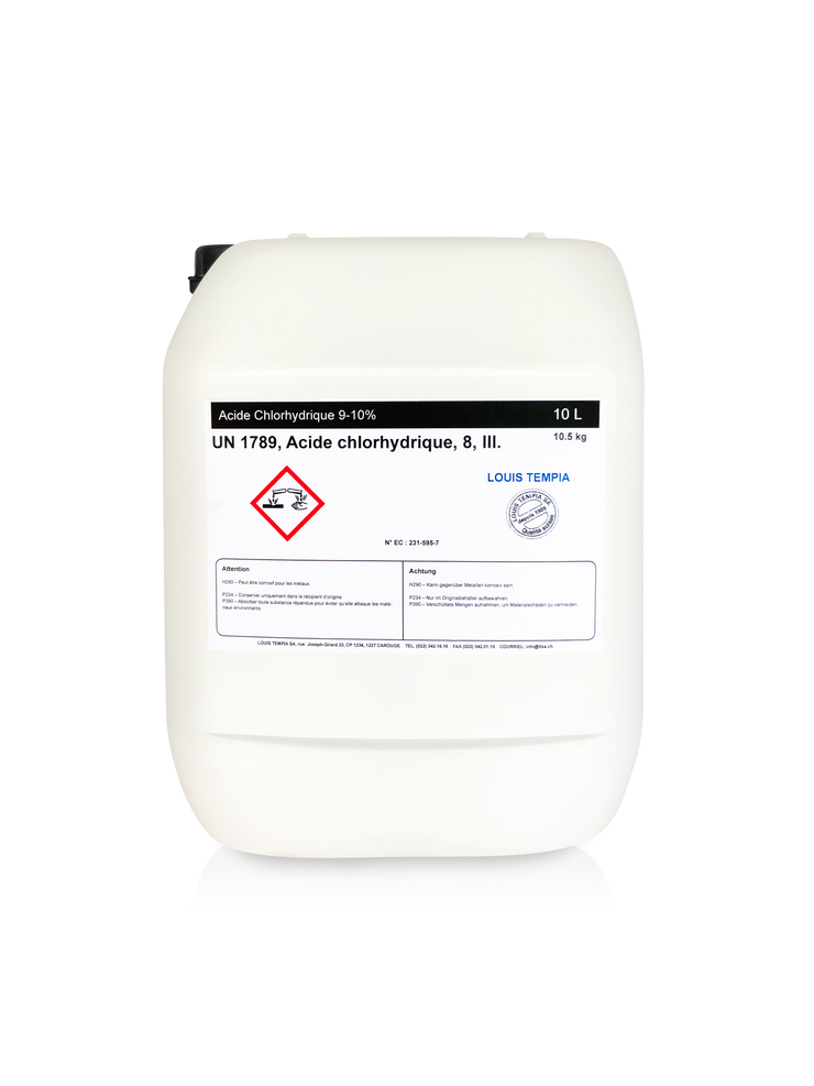 ACIDE CHLORHYDRIQUE techn. 9-10% 10L - Louis TEMPIA SA, Genève