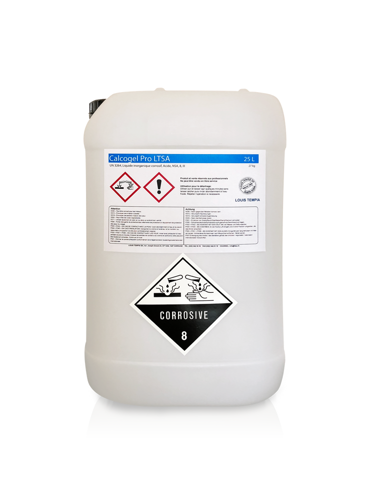 bidon de 25L de Calcogel Pro, produit pour détartrage - Louis TEMPIA SA, Genève