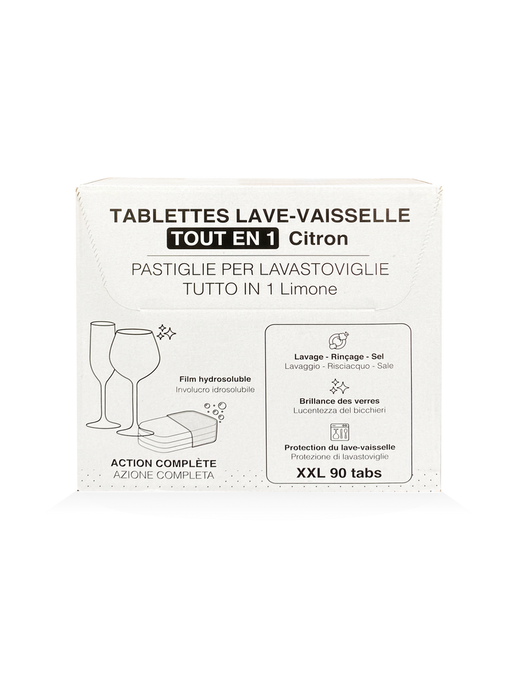 Tablettes lave-vaisselle Tout en 1 - Hydrosoluble 90 tabs.