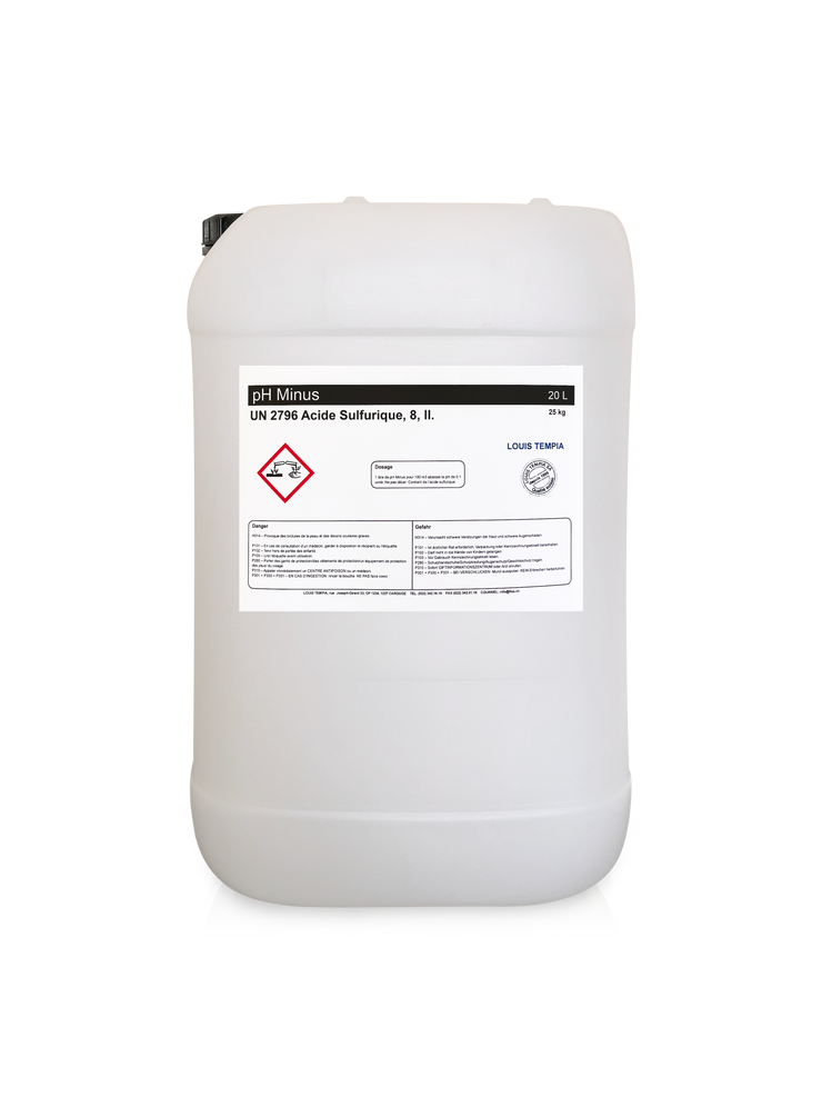 pH MINUS liquide LTSA, bidon transparent de 20 litres
